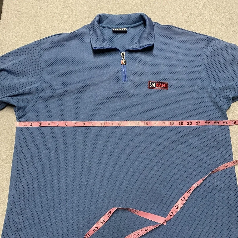 Kani Sport Shirt Size XL Blue Mesh Jersey 1/4 Zip‎ Logo Hip Hop 90s Short Sleeve - Picture 4 of 6